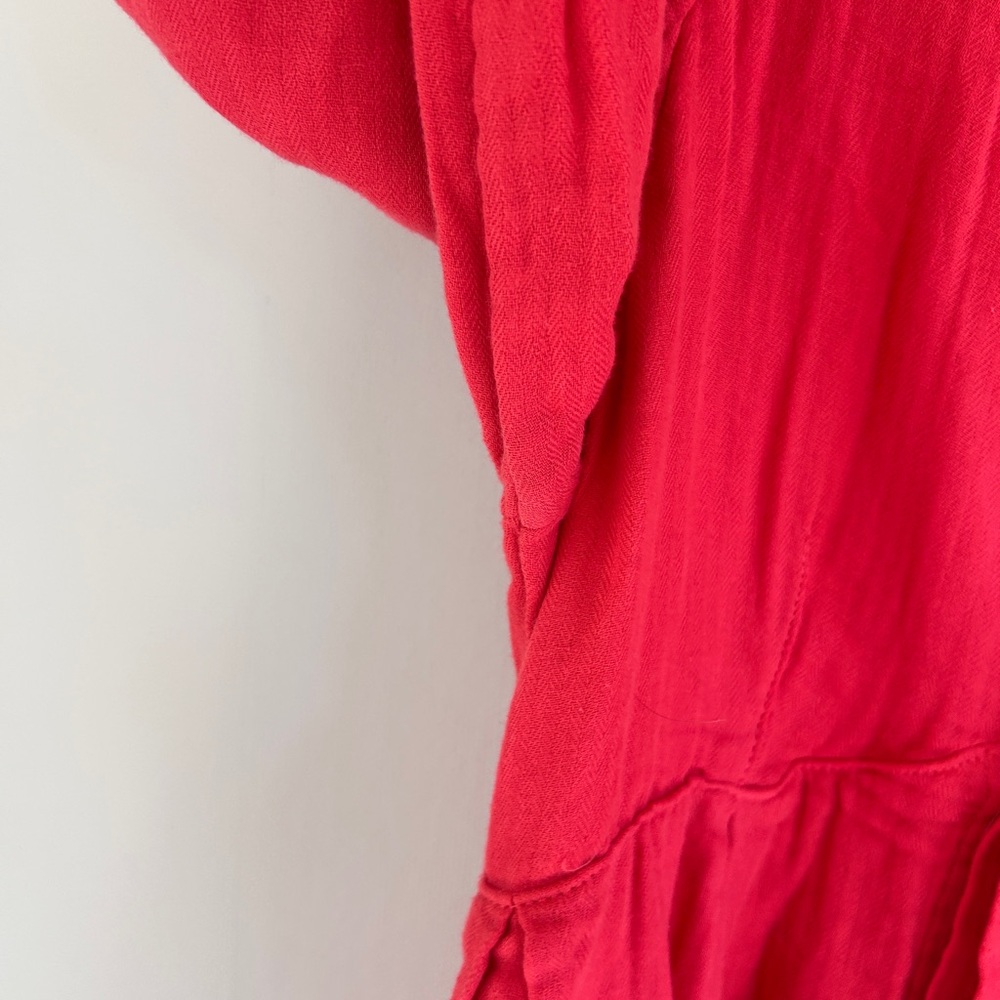FREE PEOPLE CP SHADES Babydoll Double Cloth V-Neck Boho Tunic Mini Dress Red XS - Picture 6 of 12